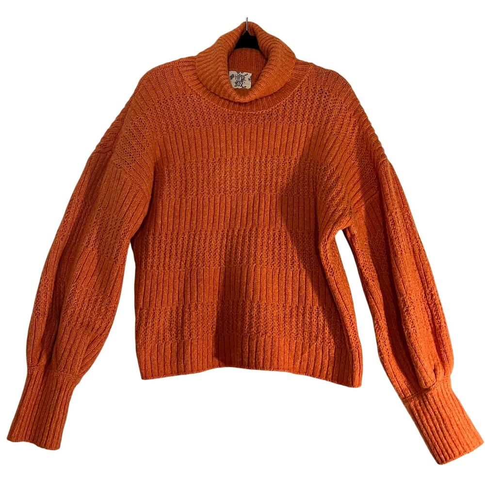 Hippie Rose Orange Chunky Knit Turtleneck Sweater Size XL
